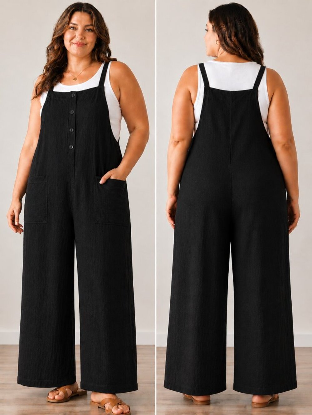Aedroouer Lightweight Casual Linen Blend Bib Overalls Womens Black Plus Size 4XL